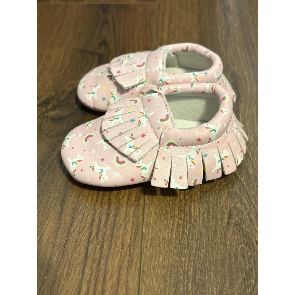 Unicorn Dreams Pink Unicorn Rainbow Moccasin Baby Shoes US 4 12-18 Months